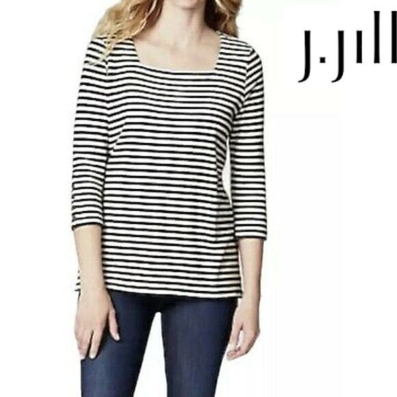 J Jill Top Size Large Cotton Nautical Striped Blue White - Picture 1 of 15